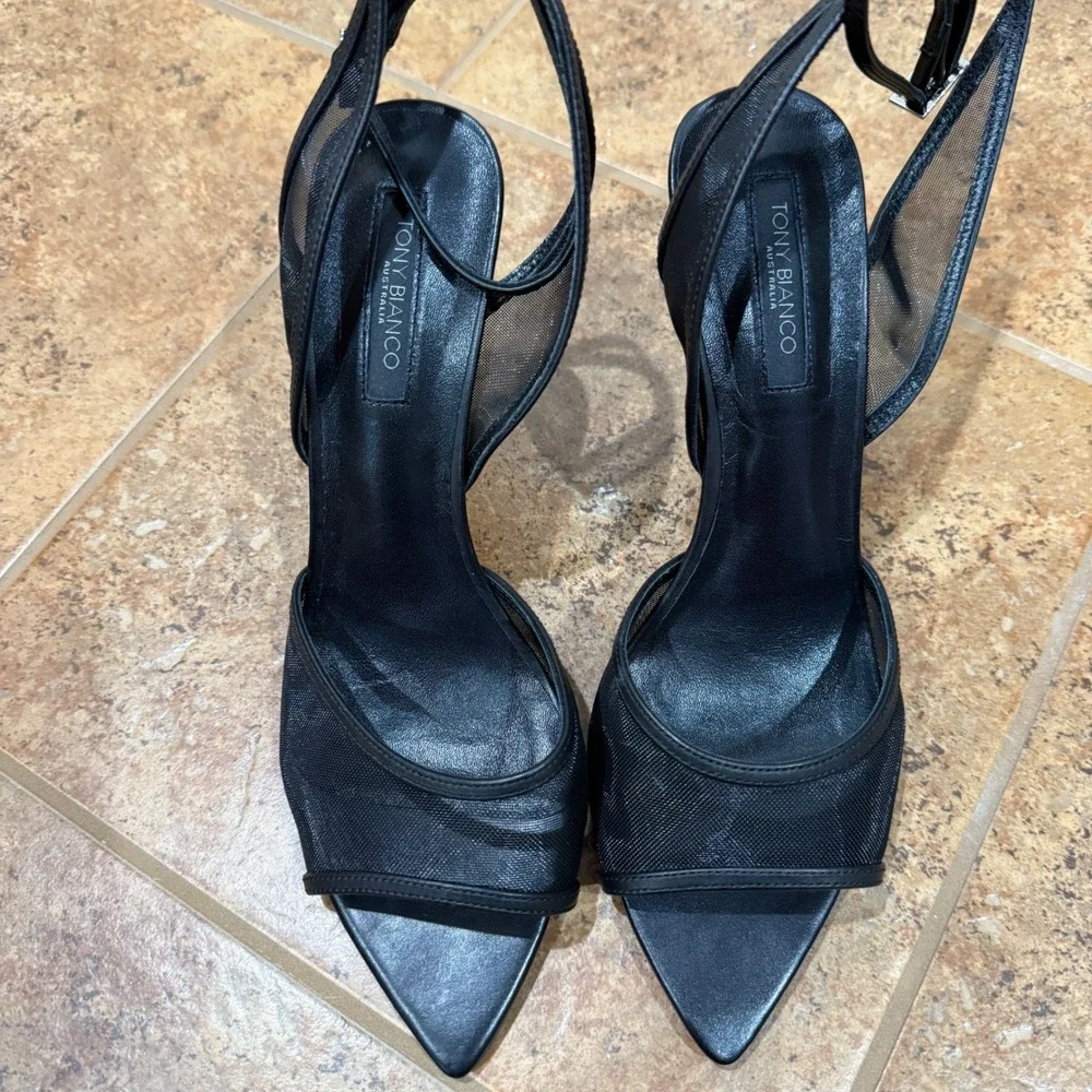 Tony Bianco Miley Black Mesh Ankle Strap Stiletto Sandal Heels Women Sz‎ 10 NWOB